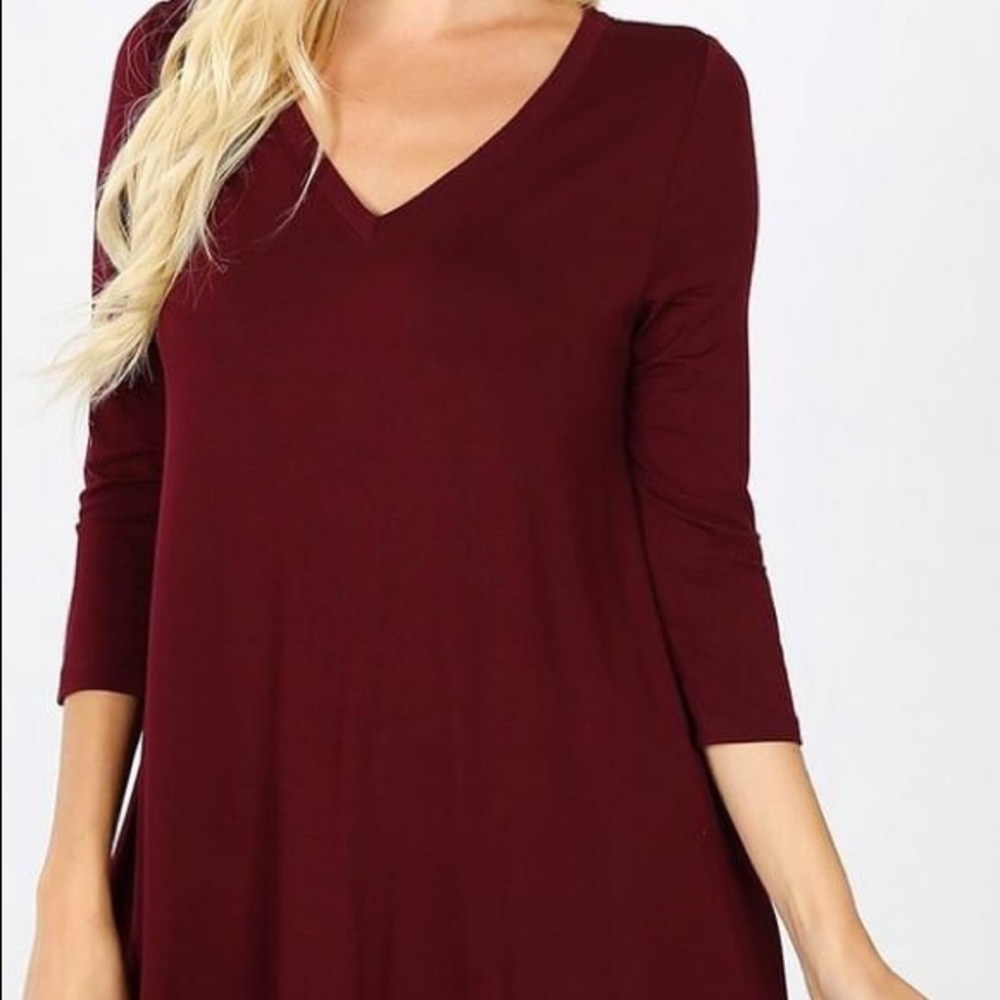 Burgundy Lace Bottom 3/4 Sleeve Tunic